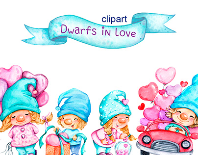 Clipart Dwarfs in love (клипарт Влюбленные гномики)