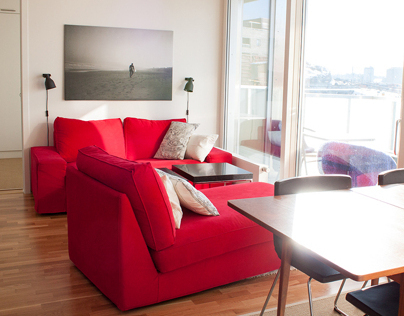 Interior shots for an Oslo apartment listing (Sørenga)