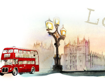 London Bukingham palace and Picadilly illustration