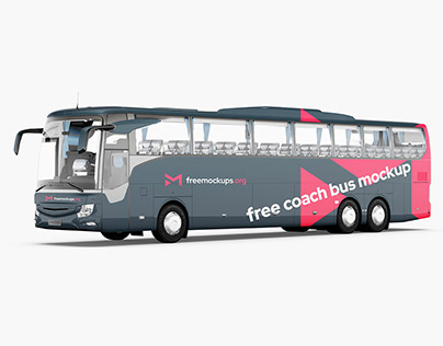 Free Mockup - Coach Bus Mockup - Front Side View