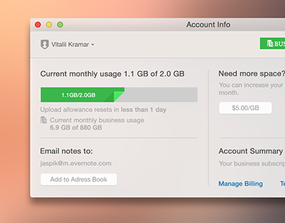 Evernote | Account Info for OS X Yosemite