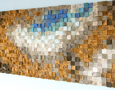 "Fighting River" - Large Wood Wall Art, Wood Mosaic