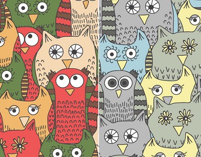 Funny Owls: hand drawn pattern set