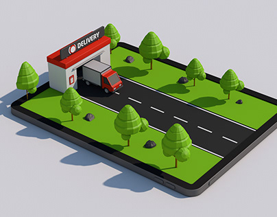 Delivery service in low poly 3D