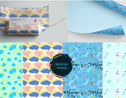 Seamless pattern design with gift wrap mockup