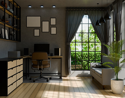 3D Interior Visualization: Graphic designer's office