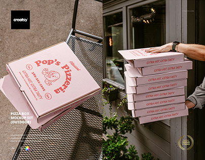 Pizza Box Mockup Set (outdoor)
