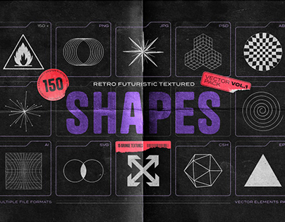 150 Retro-Futuristic Textured Shapes Pack