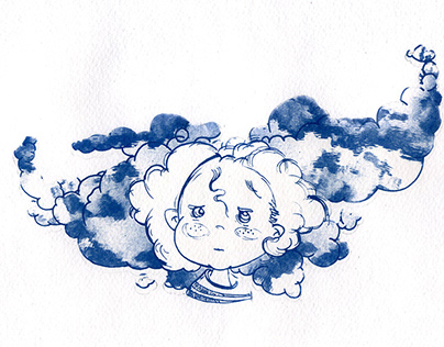 Bambino nube - Cyanotype & Watercolors character design