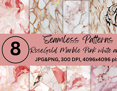 Seamless Patterns RoseGold Marble Pink White and Red