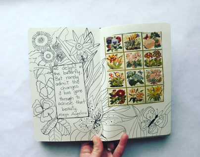 Moleskine doodle flowers and quote