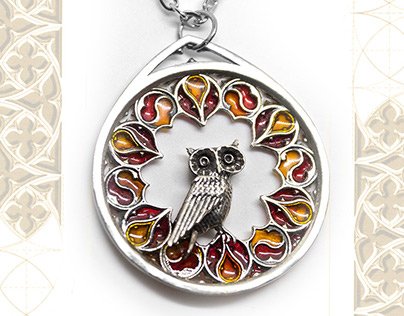 Gothic pendant "Owl of autumn twilight" made of nickel