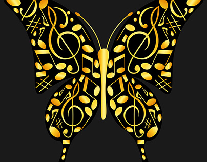 butterfly with wings of musical notes flies
