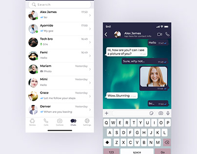 A chat screen of a mobile messaging app