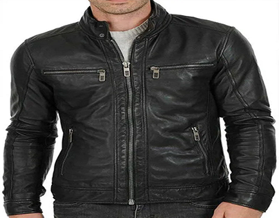 Retro Black Cafe Racer Leather Jacket