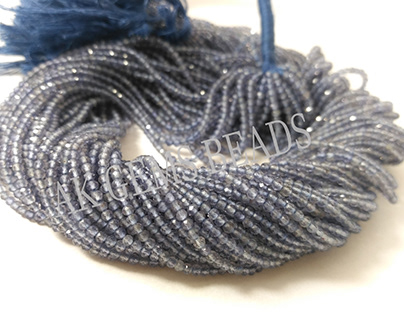 Natural Blue Iolite Faceted Rondelle Gemstone Beads