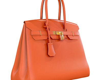 Hermes Birkin Bag Orange Leather Low-poly 3D model
