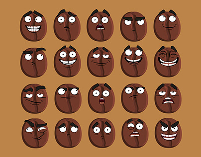 Vector Illustration: Coffee Bean Cartoon Expressions