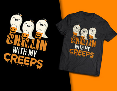 Chilling With My Creeps Halloween T-Shirt Design