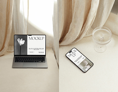 MacBook Air iPhone 14 Pro Tote Bag Mockups Photoshop