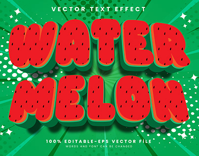 Water Melon 3d editable text style Template