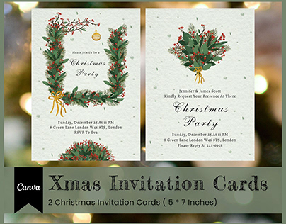 Xmas Invitation Cards Canva Template, Merry Christmas