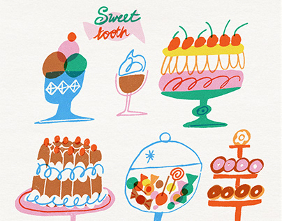 Retro style illustration of a set of desserts