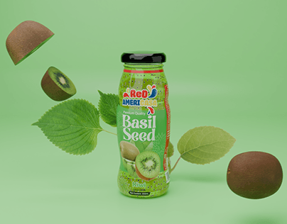 3D Render Basil Seed Juice Glass Bottle
