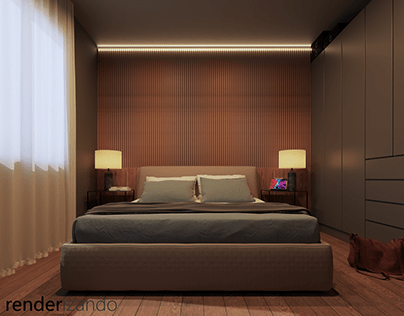 Dormitorio cama tapizada luces secundarias