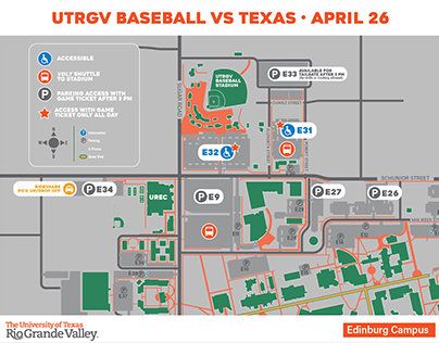 UTRGV Baseball vs Texas Parking Map