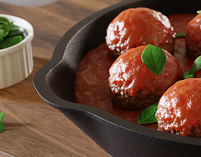 (3D) (CGI) Juicy meatballs with tomato sauce and basil