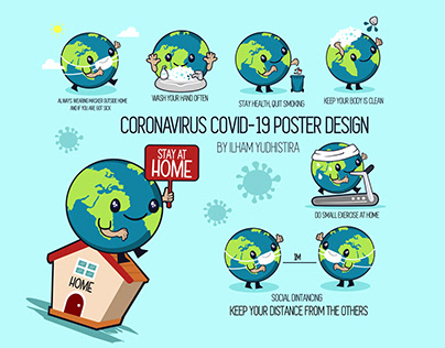 CORONAVIRUS COVID-19 POSTER DESIGN WITH CUTE CHARACTER