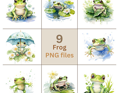 Watercolor Frog Clipart Bundle