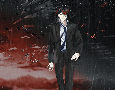 Anime Mysterious Magician in Rain Illustration, Scene