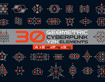 30 Geometric Cyberpunk Y2K Elements