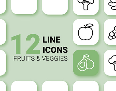 FRUITS & VEGGIES VECTOR LINE ICON SET