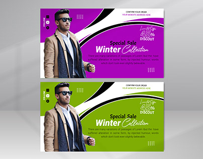 Promotional Web Banner With Winter Sales Design