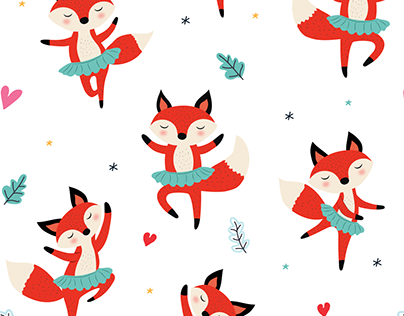 Ballet Fox Seamless Pattern