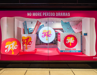 Here We Flo's giant period product window display