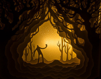 Fireflies // Handcut watercolor paper light box