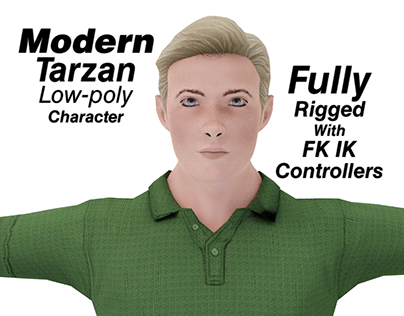 Modern Tarzan Low-poly Rigged Character