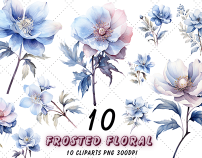 Winter Frosted Floral Watercolor Clipart
