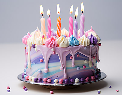 Colorful birthday cake with candles