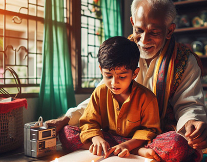 Grandfather teaching his grandson | AI Generated Image