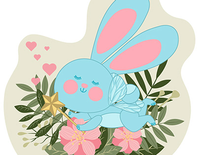 cute fairy rabbit with wings and a magic wand is flying