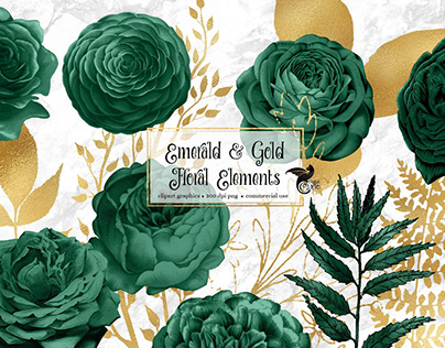 Emerald and Gold Floral Elements