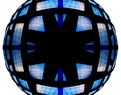 Photomontage sphère bleue industrielle futuriste