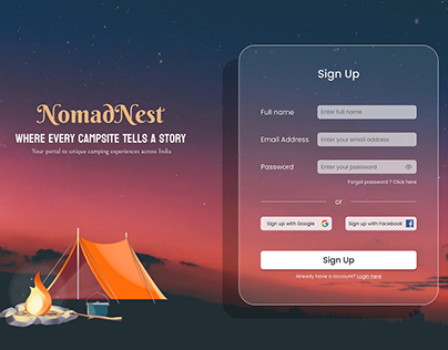Sign Up page - NomadNest