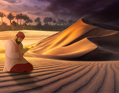 Muslim praying in the desert