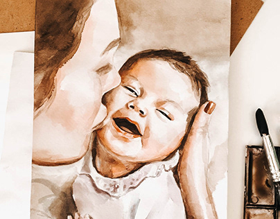 Портрет аквареллю "мама з донькою"